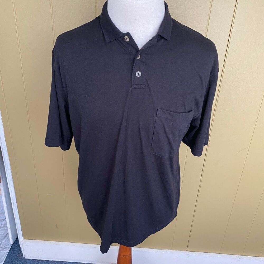 Premier International men M 3 button short sleeve pocket polo shirt black